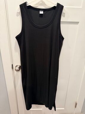 Essentials Ribbed Tank Dress Black Sleeveless Midi Bodycon Minimalist 2XL